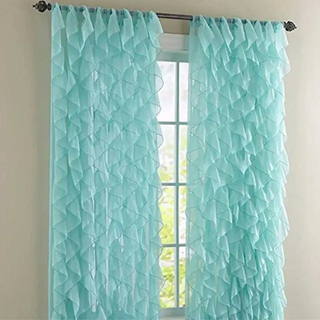 Color Selected Ruffled Sheer Curtains for Girls Room