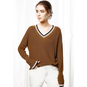 Tùy chỉnh bán buôn giản dị V cổ Chuông tay áo đan mẫu miễn phí Jumper đồng bằng Áo len - Product Image 1