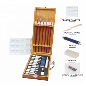 26 pcs Art Set Com Conjunto De Pintura Em Aquarela Caso De Madeira Kit De Arte Profissional Micro Art Studio caixa De Madeira