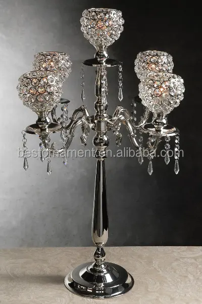 Candelabros de globo de cristal 5 braços, candelabros para porta de velas centrais de casamento