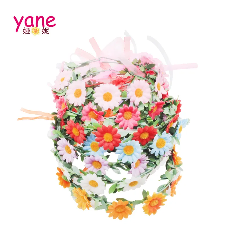Yane En Vrac Petite Marguerite fleur bande de cheveux couleur pure cheveux wrap fleurs pour les filles