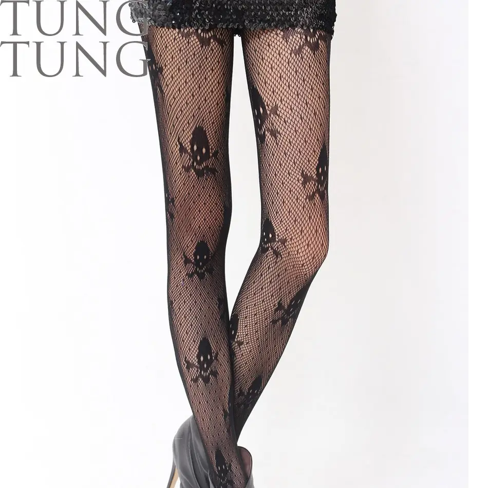 Helloween Skull Pattern Sexy Black Women Seamless Pantyhose