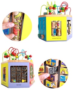 <span class=keywords><strong>Cube</strong></span> multifonction en bois pour activités, 6 côtés, jouet éducatif, coccinelle, perles - Product Image 5