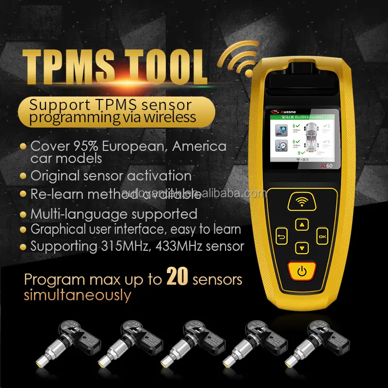 Auzone AT60 Alat Aktivasi TPMS, dengan Alat Layanan Pemrograman Sensor Universal