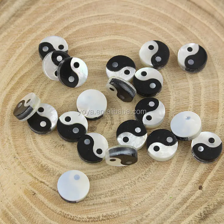 SP4105 Hot fashion Black and White MOP shell Yin Yang coin beads,mother of pearl Yin Yang round beads