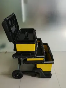 Impilabile rotolamento cassetta degli attrezzi cassetta degli attrezzi di plastica mobile carrello con ruote e telescopica comfort grip impugnatura con ruote