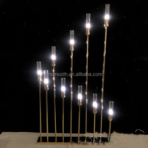 Centre de table de mariage, <span class=keywords><strong>bougeoir</strong></span> doré <span class=keywords><strong>avec</strong></span> lumière LED, décoration de scène, chemin de table - Product Image 2