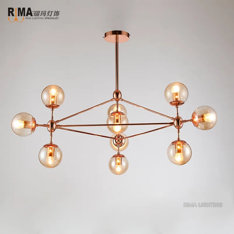 Plafonnier led suspendu au design nordique moderne, éclairage d'intérieur, luminaire décoratif de plafond, couleur or Rose, avec boule de verre