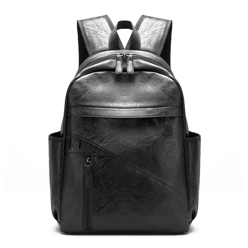 New Arrival Pu Leather Black Young Men Laptop Faux Leather Backpacks High Quality School Backpack