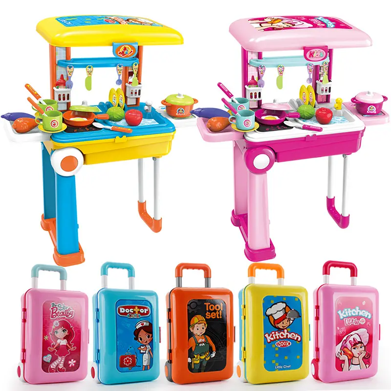 2019 пластиковый детский комплект для ролевых игр, портативный чемодан на колесиках, кухонные игрушки и платьевой стол, ящик для медицинских инструментов, игрушки PTC001