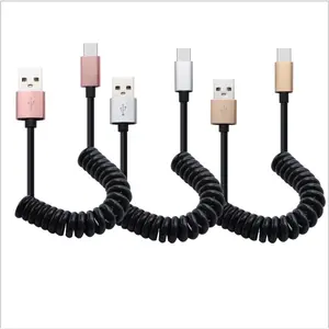 אביב ספירלת סוג-C זכר ל-usb 2.0 זכר הארכת כבל מטען סוג C USB כבל