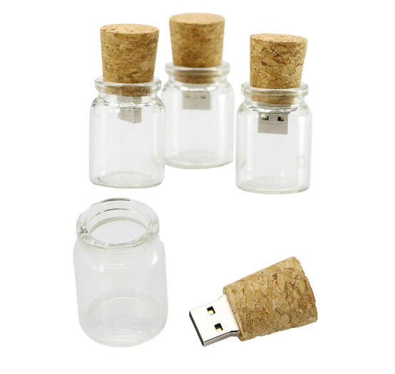 Unique Wishing Bottle Glass Wooden USB 2.0 Flash Pen Drive 32gb for Wedding Giveaways 4GB 8GB 16GB