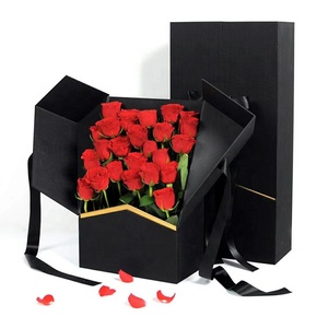 Boîte rigide en papier pour fleurs fraîches de haute qualité, cadeau de Noël et du Nouvel An de luxe, double ouverture, fermeture à ruban, revêtement UV noir - Product Image 2