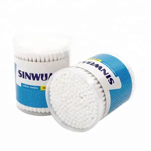 Double pure cotton smooth no irritation round box cotton bud with plastic box