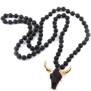 8mm Bohemia Declaración de las mujeres collar de nudo de la cabeza del cráneo de amazonita Natural piedra cuerno de toro collar - Product Image 4
