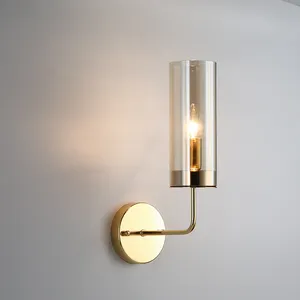 Metallic franse gold finish wandlamp moderne decoratieve cilinder handgeblazen glazen muur scone