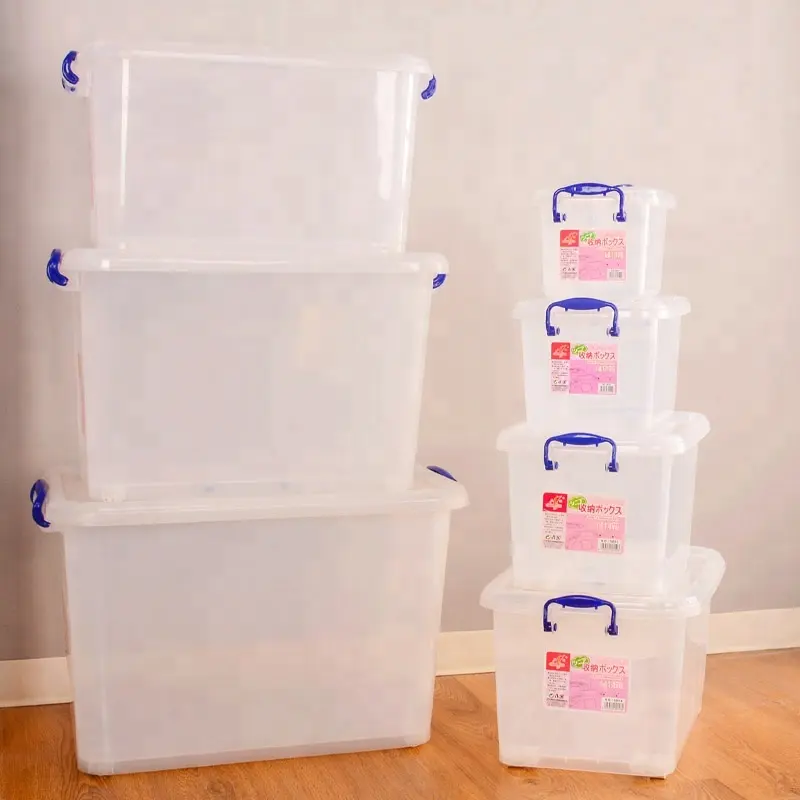 ふた付き家庭用収納ボックスメーカー多目的スタッカブルPP布おもちゃ用透明プラスチック収納ボックス