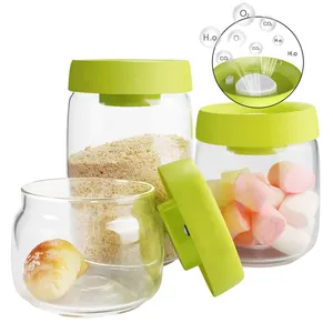 Set wadah penyimpanan makanan kaca, dengan tutup kedap udara bersegel vakum-cepat bebas BPA, dapat dilipat Modern