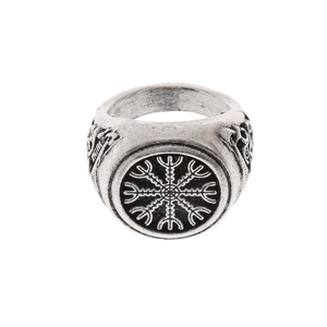 Anello Amuleto Runico Magico Vichingo Vintage Nordico Elmo dell'Introspezione Aegishjalmur da Uomo all'Ingrosso Realizzato in Lega di Zinco - Product Image 5