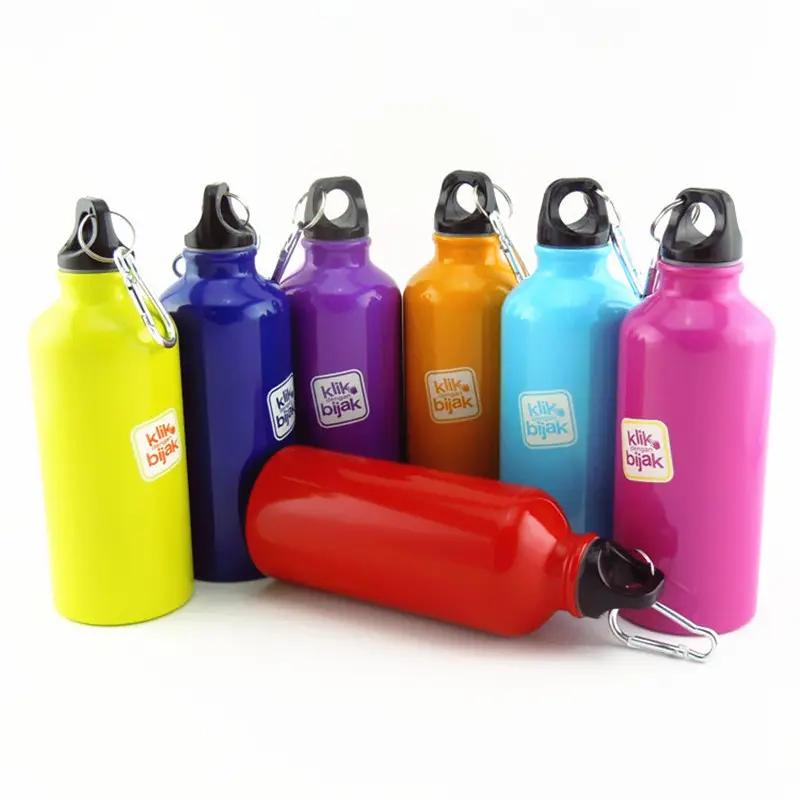 Wholesale and custom Promotional 0.5L/0.75L/1L Aluminum Water Bottle with Plastic Screw Lid Looped on the Top