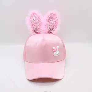 Wholesale Spring Summer Children Baseball Cap hats Girls and boys Snapback Hip Hop Caps Rabbit Ear sequins mesh cap