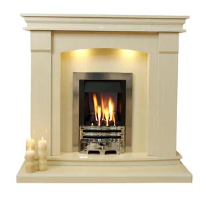 JK White Marble Simple Carving Fireplace Mantel Surrounds