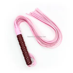 Wholesale Sweet Pink Sex Toys Male Bondage Leather Mini Whip Flirt Sex Best Quality Safety Braided Whip with Rubber Tail