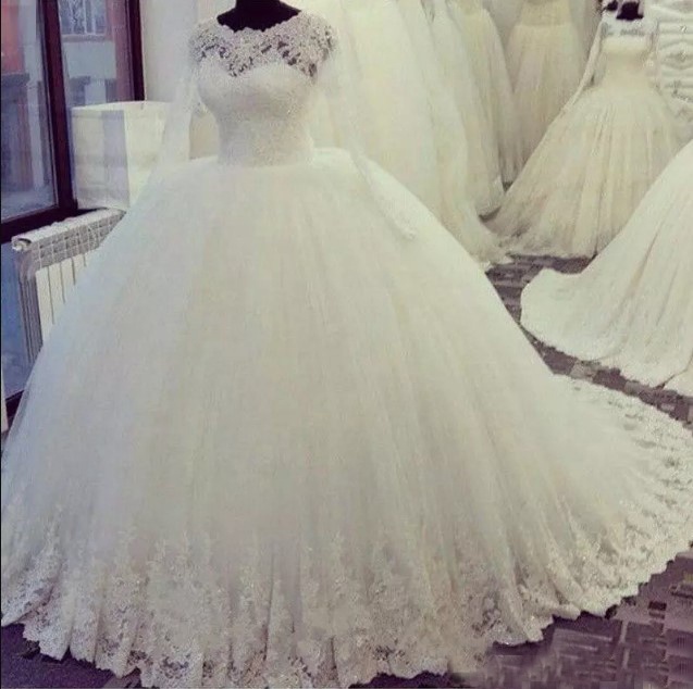 open lace back dress Plus-Size Sparkly Tulle Long-Sleeve Ball Gown
