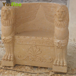 शेर सिर के साथ बाहरी उद्यान पीले संगमरमर की कुर्सी - Product Image 3