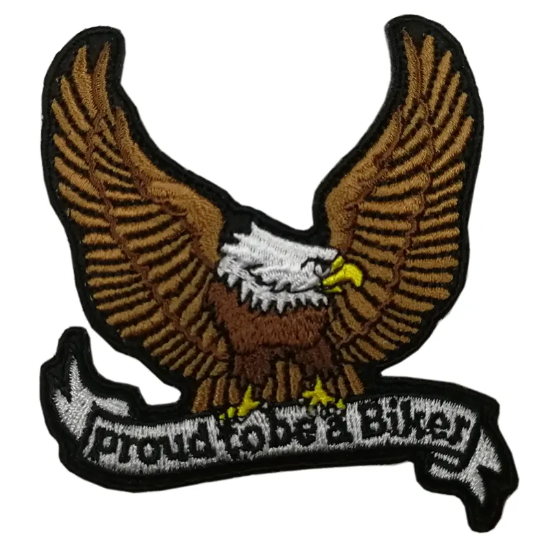 Embroidery Brand Name Logo Cloth Patch, Cheap Embroidered Eagle Biker Patch Badge