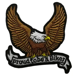 Borduurwerk Merknaam Logo Doek Patch, Goedkope Geborduurde Eagle Biker Patch Badge