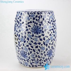 RYRJ10 sgabello da tavolo in ceramica bianca e cobalto con motivo a fiori e rami dipinto a mano - Product Image 4