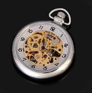 Reloj de bolsillo plateado para hombre, <span class=keywords><strong>esqueleto</strong></span>, bobinado, mecánico - Product Image 4