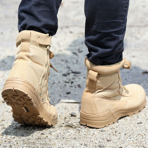 Bottes de combat en cuir de vache beige pour <span class=keywords><strong>homme</strong></span>, 9 pouces, chaussures tactiques du désert pour l'été et l'hiver avec fermeture éclair pour l'été et l'hiver - Product Image 2