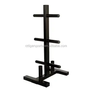 Barbell storage rack weight plate tree