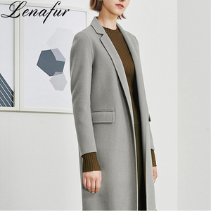 Moda Casual Grigio Chiaro Navy Verde Inverno Lungo <span class=keywords><strong>Cappotto</strong></span> di Pelliccia di Lana Double Face 100% Agnello di Pecora Cashmere <span class=keywords><strong>Cappotto</strong></span> di Pelliccia per Le Donne - Product Image 5