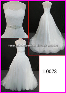 2014 tulle personnalisés à cordon dentelle <span class=keywords><strong>mariage</strong></span> simple a-ligne robe avec motif perlé lourde ceinture/ceinture guangzhou L0073 - Product Image 1