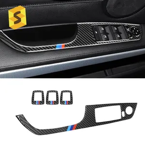 ES DJ3024-accesorios para coche BMW Serie 3, E90, E93, LHD, Panel de interruptor de puerta y ventana Interior de fibra de carbono, pegatina embellecedora