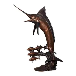 Уличная Большая бронзовая статуя рыбы-меч, металлическая скульптура морской рыбы, садовый фонтан