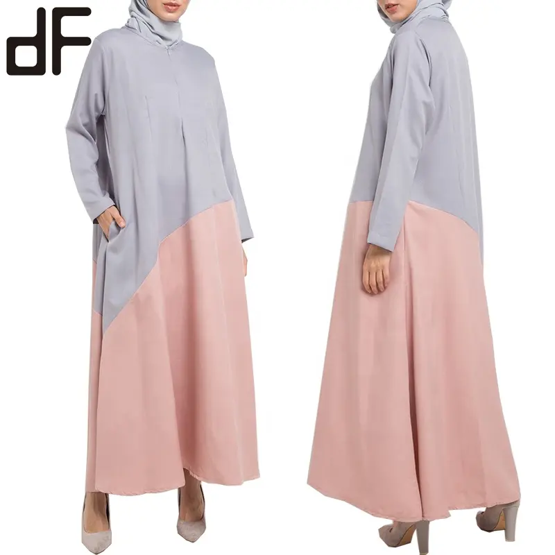 OEM Guangzhou Kleding Fabrikant High-end Midden-oosten Twee Tone Muslimah Jubah Dames Dubai Moslim Islamitische Etnische Abaya Jurk