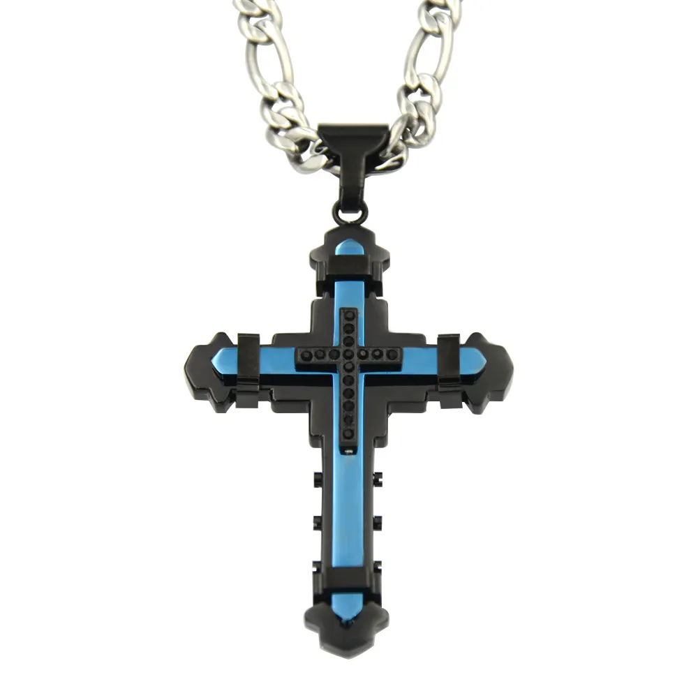 Großhandel Schmuck Zirkonia Edelstahl Kreuz Anhänger, Fantasy Schmuck Stahl Kreuz mit CZ Steinen