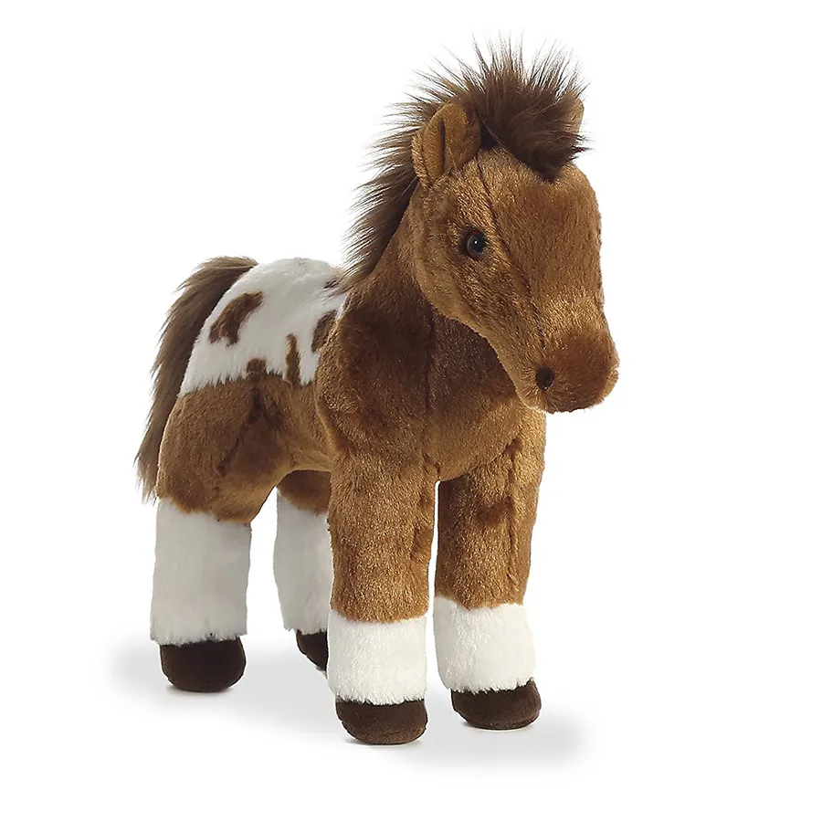 B329 стоячий плюшевый пони, мягкая лошадь, игрушки, коричневые пушистые Мультяшные животные, индивидуальный плюшевый пони