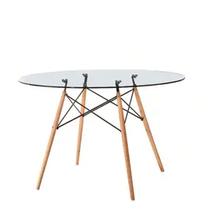 new design Dining Room Furniture European modern glass table wooden leg table can be dining table
