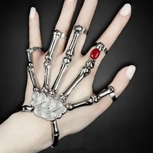 Goth 朋克摇滚风格骨架手镯 Pulseras Pulseira 奴隶骨头手头骨手镯和手镯手镯为妇女
