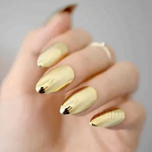 Vàng Acrylic Móng Tay Giả Kim Loại Gương Móng Tay Giả Sắc Nét Trung Bình Stiletto Móng Tay Cho Lady Đảng Finger Mẹo Sản Phẩm Chất Lượng Tốt N29