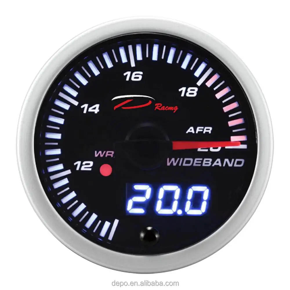 เครื่องวัดอัตโนมัติ Depo Racing AFR Wideband อัตราส่วนเชื้อเพลิงอากาศ52มม. SLD 0-5V เอาต์พุตพร้อมเซนเซอร์ LSU4.9 O2