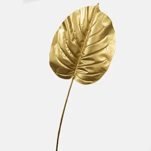 Дешевые 98 см золотые Пальмовые Листья, искусственные одиночные листья монстеры для домашнего декора