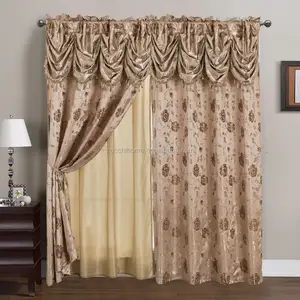 2019 New American style wholesale two layer polyester jacquard fabric curtain with valance and lining