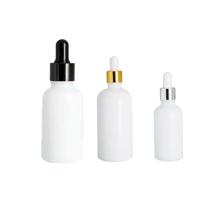 10ml 15ml 1oz 30ml 50ml 100ml white glass ceramic essence oil dropper bottle with gold silver ring