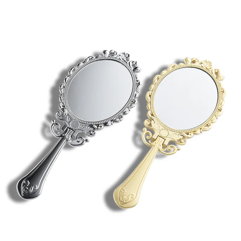 Miroir de luxe à main personnalisé pliable avec vanité vintage chinoise avec placage couleur argent et or